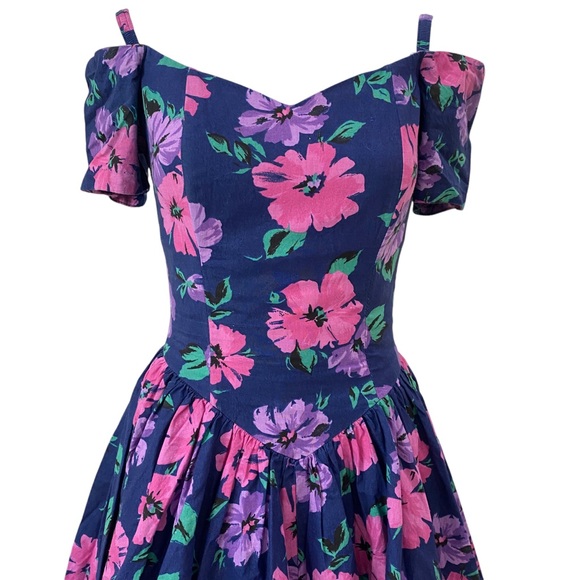 Jodi Schwartz For Bill Berman California RETRO Vintage Midi Tea Dress 80s 7/8 SM - Picture 9 of 15